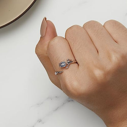 MUNDELL Blue Turtle Koi Fish Adjustable Ring Bird Animal Open Ring Seahorse Chameleon Wrap Finger Rings for Women Statement Ring - color: Ocean Blue