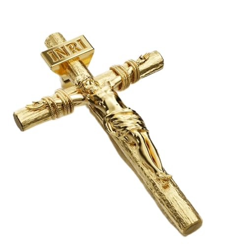 Crucifix Cross Necklace for Men and Women with Exquisite Jesus Pendant and Stainless Steel Chain 16-30 Inch - color: Yellow Gold, size: 0 Inch=No Chains, style: Medium Pendant-1.8"x1.1"