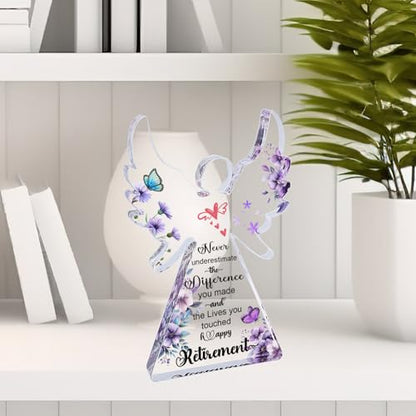 Angel Retirement Gift for Woman, Happy Retirement Gifts 6” Angel Acrylic Plaque for Retirement Party Decorations, Retired Gifts for Woman Coworker Teacher Nurse Doctor Friend - style: Angel-Retirement