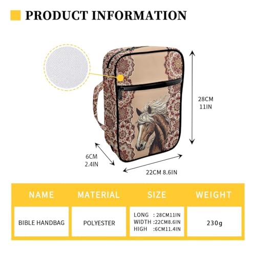 Suobstales Boho Mandala Horse Print Bible Cover Carrying Book Case for Women Men Lightweight Bible Bag Bible Protective with Handle and Zippered Pocket - color: Boho Mandala Horse