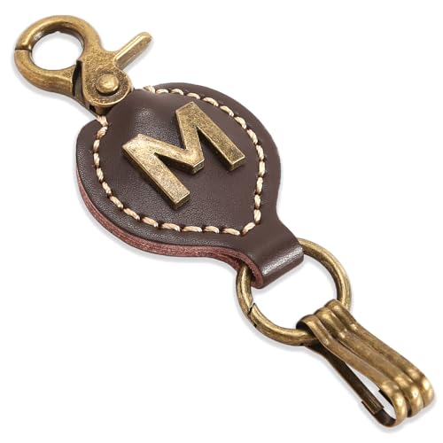 Initial Letter Keychain Brown Leather Alphabet Keychain with Easy Clasp, Key Car Key Bag Key Ring for Women Mens - color: M