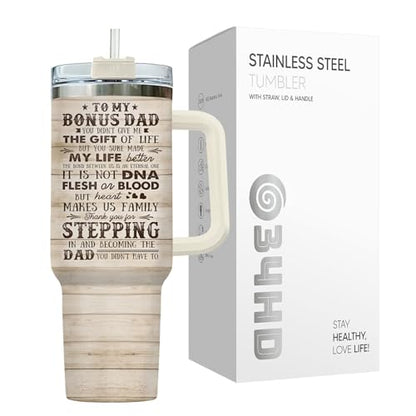 34HD Bonus Dad Stepdad Thank You 40 oz Tumbler with Handle, Dad Gift - color: Stepped Up Dad