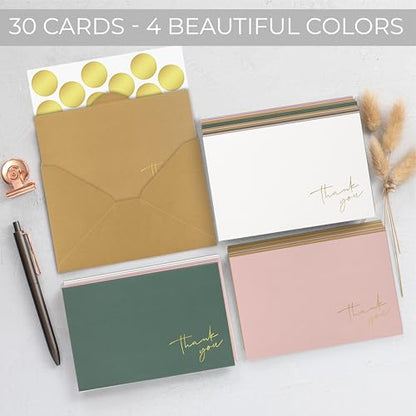 ZICOTO Beautiful Thank You Cards Set of 30 With Envelopes and Stickers - color: Bold