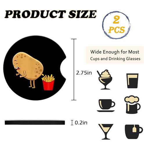 2PCS Fries Potato Car Cup Holder Coasters Universal Anti-Slip Rubber Mat - color: Fries Potato