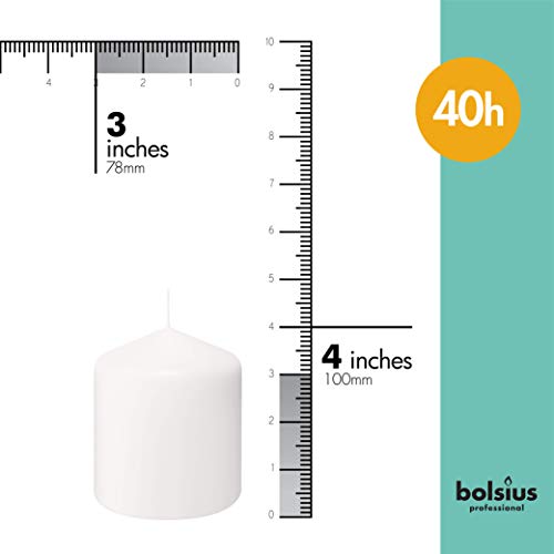 BOLSIUS 6 White Pillar Candles Bulk - 3x4 Inches Candle Set - 40+ Hours Clean Burning - No Palm Oil - 0% Animal Fat - Premium European Quality - Unscented Dripless Restaurant Pillars - size: 3x4 Inches, style: 6 Count