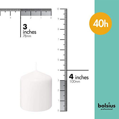 BOLSIUS 6 White Pillar Candles Bulk - 3x4 Inches Candle Set - 40+ Hours Clean Burning - No Palm Oil - 0% Animal Fat - Premium European Quality - Unscented Dripless Restaurant Pillars - size: 3x4 Inches, style: 6 Count