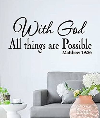 with God All Things are Possible Wall Decor Matthew 19:26 Faith Wall Decals Religious Quotes Family Scripture Home Decor Christian Vinyl Art(22.2" Wx9.6 H, Black)