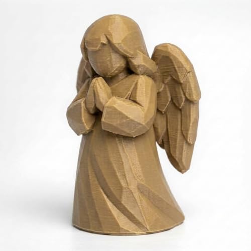 Wood Carved-Like Praying Angel Figurine - Unique Desk Decor for Adults 3D Printed in Canada - 3D Printed in Canada (Classic Birch) - color: Classic Birch