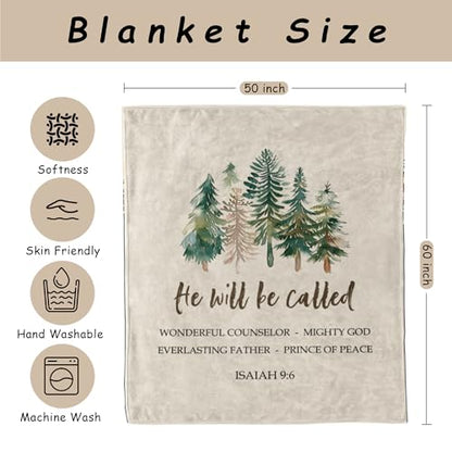 HIWX Boho Christmas Christian Blanket, Religious Bible Verse Xmas Tree Scripture Throw Blanket for Home Bedroom Living Room Church Couch Bed Decor, Christian Christmas Decor, 50x60 Inches