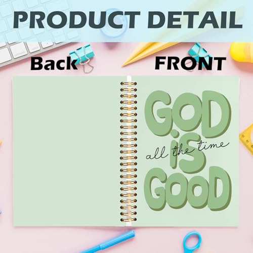 Yhtrg Green Preppy God Is Good Notebooks, Brown Christian Spiral Notebook Gift for Women, Bible Journaling Notebooks for Office School Supplies, 5.5x8.3 Inch - color: god11