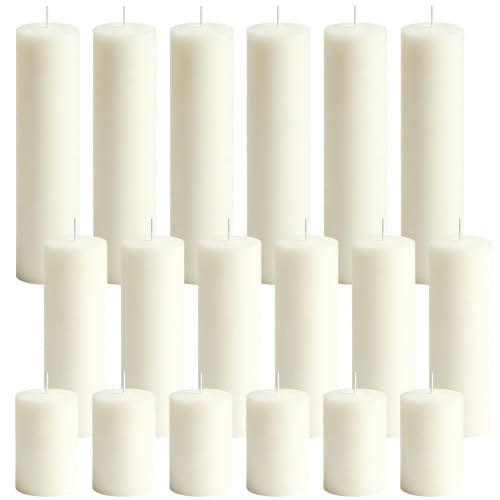 18-Pack Ivory White Pillar Candles Bulk Set, 2 x 3/6/8 Inch 3 Size - size: 2 x 3/6/8 Inch