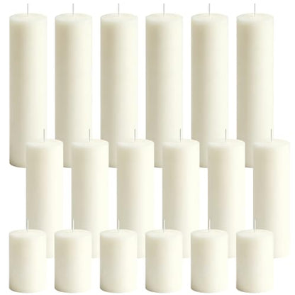 18-Pack Ivory White Pillar Candles Bulk Set, 2 x 3/6/8 Inch 3 Size - size: 2 x 3/6/8 Inch