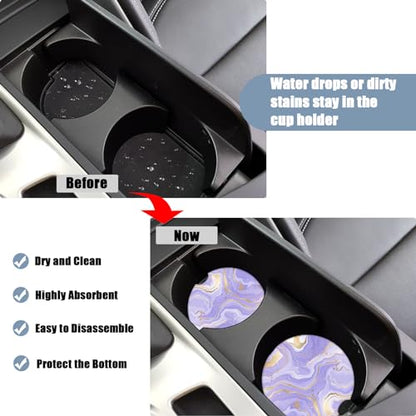 Cup Holders Car Coasters - Purple Marble Absorbent Ceramic Coaster, Drink Cup Holder Coasters, Auto Accessories for Women & Men, Pack of 2 - color: Purple Marble