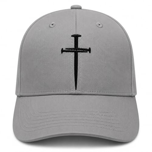 Three Nails Cross Christian Hats, Embroidered Baseball Caps for Adults - color: Gray