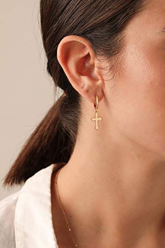 VACRONA Gold Heart Hoop Earrings Huggie Earrings for Women 14k Gold Plated Small Hoops Earrings - color: golden cross