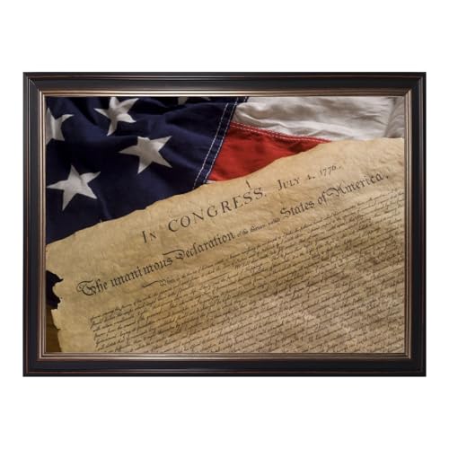 Black Framed Declaration of Independence Wall Art Vintage American Flag Canvas Poster Print Antique Patriotic Painting Picture Historic USA Document Artwork for Home Office Decor 12x16inch - color: Declaration - Black Frame, size: 12"L x 16"W