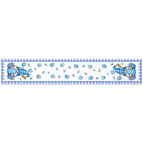 HOMETITUTE Blue Easter Gnome Table Runner Bunny Decor 13x72 Inch Burlap