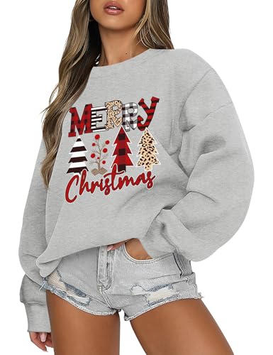 Micoson Women's Oversized USA Graphic Letter Print Sweatshirts Crewneck Patriotic Fleece Pullover Tops Winter Sweater - color: Gray White Red Tree, size: X-Large