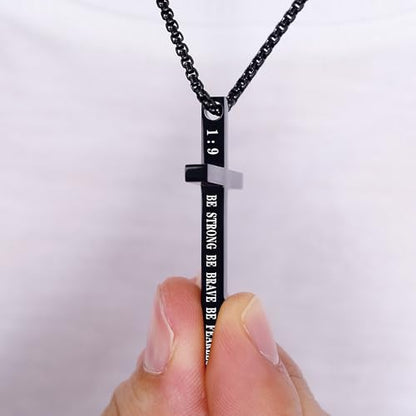 Cross Necklace for Men Christmas Gift Cross Pendant Strength Bible Verse Stainless Steel Necklaces - style: BE STRONG BE BRAVE BE FEARLESS YOU ARE NEVER ALONE