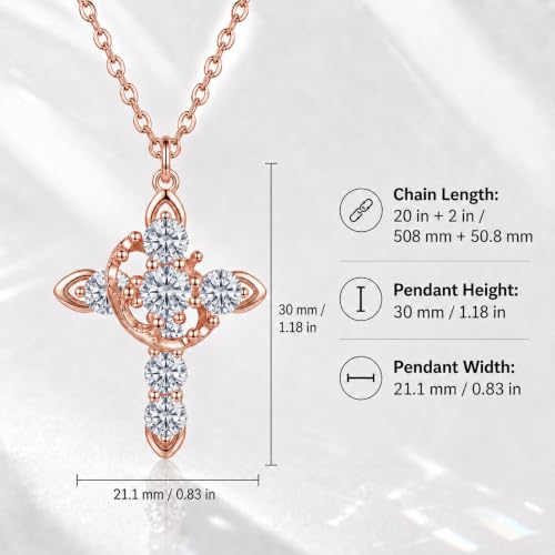 Cross Necklace 18k Gold Plated Christian Faith Jewelry Gift for Women - color: Crown-Rose Gold
