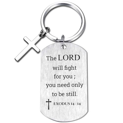 Inspirational Scripture Keychain with Cross - Bible Verse Matte Key Chain Religious Gift for Christian - style: Exodus 14:14