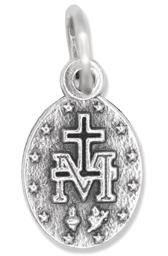 Caritas et Fides Pack of 10 - Mini Miraculous Medal Pendant for Charm Bracelet -1/2 Inch Silver Oxidized Small Latin Miraculous Medals for Jewelry Making Catholic - Made in Italy