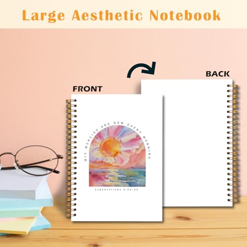 JINYO Boho Sunrise Christian Notebook, His Mercies are New Every Morning Bible Journaling Notebook, Prayer Journal for Woman, Church Notes Journal, Scripture Spiral Notebooks 5.5x8.3 Inch - color: white Boho Sunrise Christian Notebook