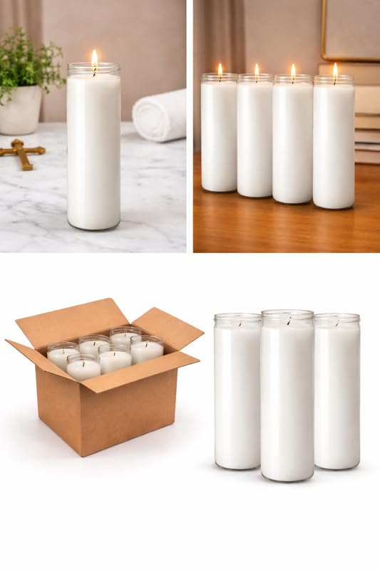 Unscented White Prayer Candle in Tall Glass Jar – Religious Devotional Candle for Church, Home Altar, Emergency & Memorial Use (Pack of 4)