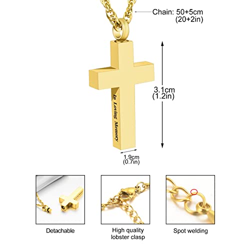 Cremation Cross Necklace for Ashes Stainless Steel Cross Urn Necklace Ashes Holder Memorial Jewelry-In Loving Memory - color: Gold, style: Customize