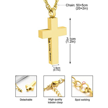 Cremation Cross Necklace for Ashes Stainless Steel Cross Urn Necklace Ashes Holder Memorial Jewelry-In Loving Memory - color: Gold, style: Non-customize