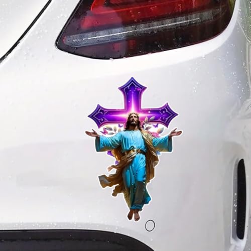2 Pack Jesus Christ Purple Cross Car Decals, 3.54"x5.51" Waterproof & UV Resistant Vinyl Religious Sticker for Bumper Window, Christian Wall Art Decor for Home - BD187