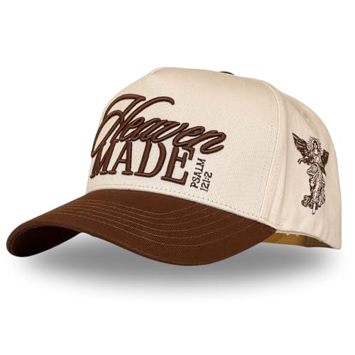 Vintage Faith & Forever Trucker Hat | Men & Women | Christian Cross Jesus Hats | Bachelorette Bride Hat | Cotton | Snapback - color: Heaven Made | Brown