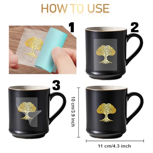 9Pcs Golden Self Adhesive Stickers 4cmx4cm Tree of Life Metal Decal Golden Tree Waterproof Decorate Sticker for Scrapbooks DIY Resin Crafts Phone Water Bottle Decoration - style: tree of life