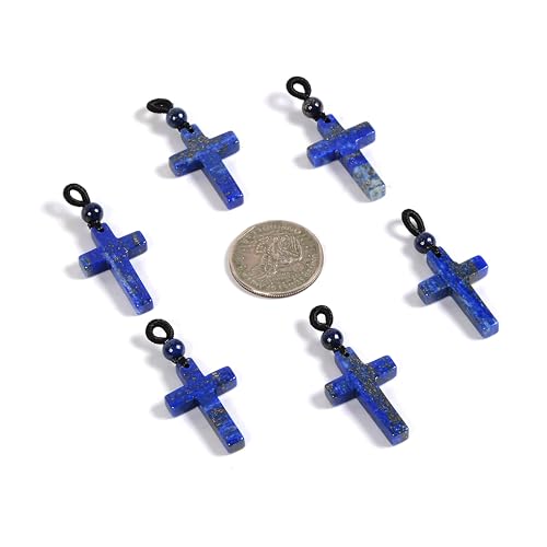 Justinstones Natural Gemstone Carved Cross Reiki Chakra Pendant Necklace 22 Inch - color: 30mm Lapis