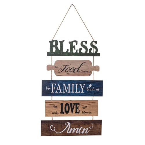 Bless The Food Before Us Welcome Sign, Farmhouse Wooden Door Wreath, Kitchen Wall Decor Sign, Rustic Welcome Hanging Sign for Front Porch Dining Room, Housewarming Gift, Thanksgiving Christmas - color: Color 5