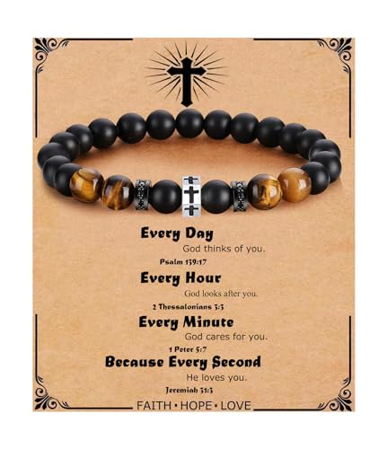 QWNHONEY Cross Bracelet for Men Son Brother Boyfriend Father Dad Husband Father's Day Birthday Christian Religious Faith Graduation Anniversary Christmas Jewelry Gift for Man - style: Every Day God Thinks Of You