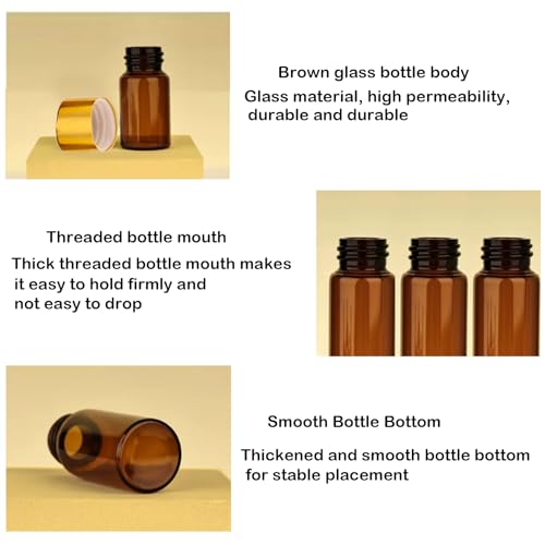 50Pcs 5ml Amber Mini Essential Oil Bottles Sample Bottles with Orifice Reducers and Gold Caps,3/5ml Amber Glass Bottles Vials,for Perfume Aromatherapy Cosmetic Oils Container - size: 5ml