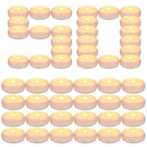 50 Pack 2 Inch Flameless LED Floating Candles, Battery Operated White Tealights with Realistic Flickering Flame, Waterproof for Cylinder Vases, Wedding Centerpieces, Pool, Party & Holiday Decor - color: 50-White