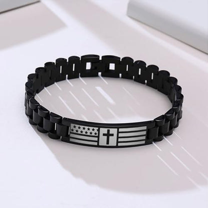 VNOX Personalized Religious Jewelry-Engraved Inspirational Christian Faith Bible Verse Quote Wristbands Elegant Link Bracelet Encouragement Gift,Cassic Watch Band Strap Design - style: Black-Steel-0.4"