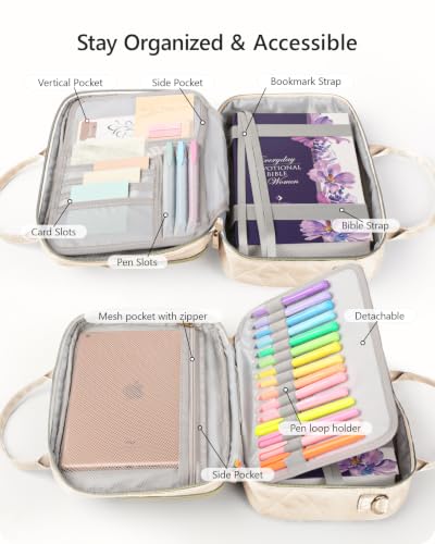 Bible Journaling Kit – Quilted Bible Cover Case for Women - color: Beige