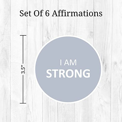 Affirmation Mirror Decals - Set of 6 Colorful Vinyl Circle Dot Stickers I Am Smart, Unique, Loved, Brave, Confident - Bathroom Bedroom Dorm Apartment - color: Circle Affirmation