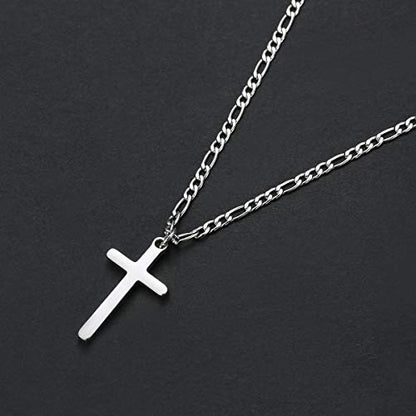 Joxevyia Cross Necklace for Men Stainless Steel Silver Cross Pendant Polished Chain Simple Faith Christian Jewelry Gift for Son Boys 16-24 Inch Baptism Confirmation Christmas - style: Big cross pendant(1.2"*0.7")