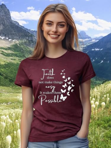 Christian Jesus Faith T Shirts for Women - color: Wine Red5, size: XX-Large