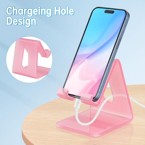 Tomorotec Pink Acrylic Phone Stand, Portable Phone Holder for Desk - color: Pink, size: Basic Style