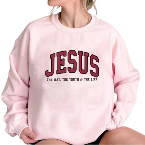 PANOZON Jesus Sweatshirt Faith Hoodie Christian Religious God Tops Man Woman Pullover Crewneck Longsleeve - color: 4-pink, size: Small