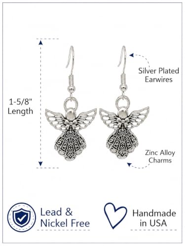 Guardian Angel Antique Silver Charm Earrings for Women