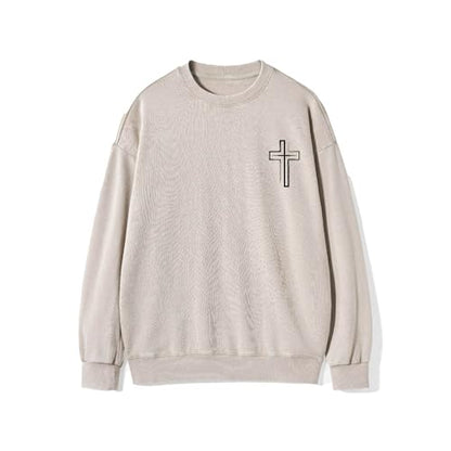 Fall Oversized Crewneck Sweatshirt For Women Men Kingdom Of God - color: Beige, size: Large