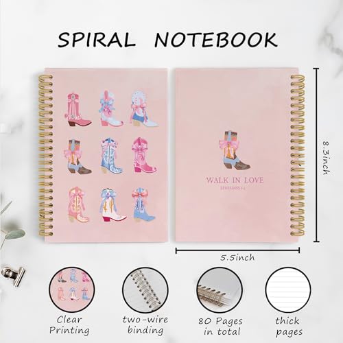 YLZlhb Pink Christian Western Cowgirl Spiral Notebook Journal, Cowgirl Gifts, Religious Notebooks for Note Taking, Christian Gifts for Women, Bible Verse Hardcover Spiral Journal 5.5x8.3 Inches - color: boots1