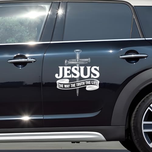 Premium Jesus The Way The Truth The Life Car Decal – Christian Cross Sticker, Faith Vinyl Decal for Car, Truck, Laptop, Christian Gift (Size 9x9 inches) - size: Size 9x9 inches