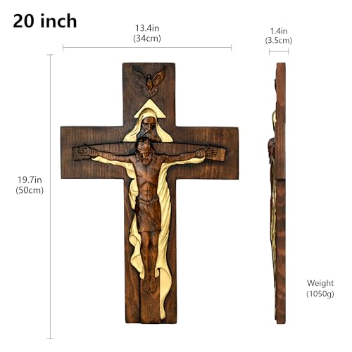 BGCOPPER Holy Trinity Crucifix Wall Cross, Christ Jesus Cross for Wall with Hook, Handmade Wooden Cross Wall Decor for Home Room Church Christmas Gifts (Gold, 20 Inch) - color: Gold, size: 19.7"L x 13.4"W